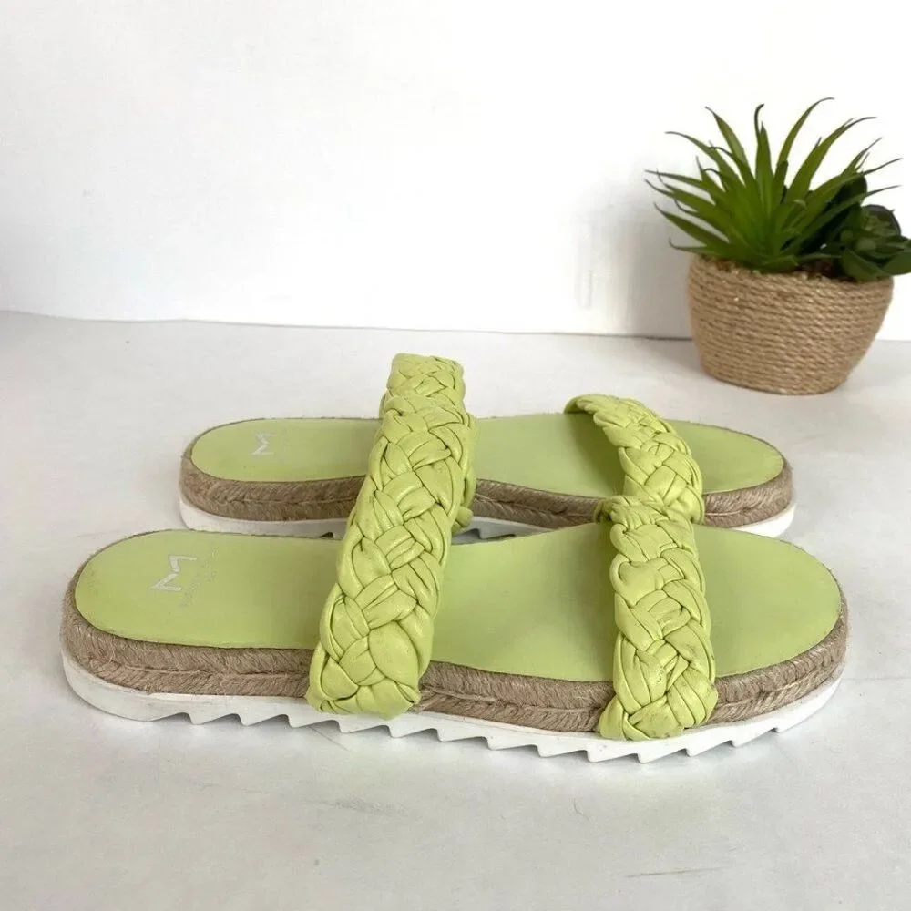 Marc Fisher Jaimee Lime Leather Slides Citron 7.5
